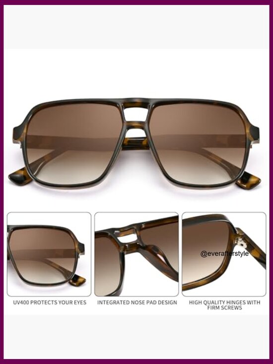 Oversized Aviator Sunglasses Retro 70s Square Frame UV400 Protection main image 4